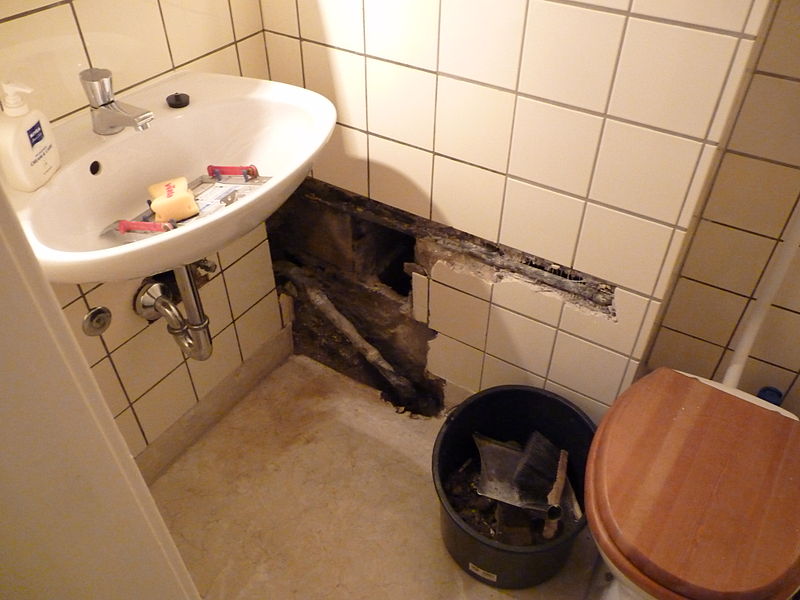 bathroom damaged by burst pipe