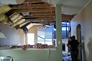 the interior of a home damaged by fire and requiring extensive smoke odor removal.