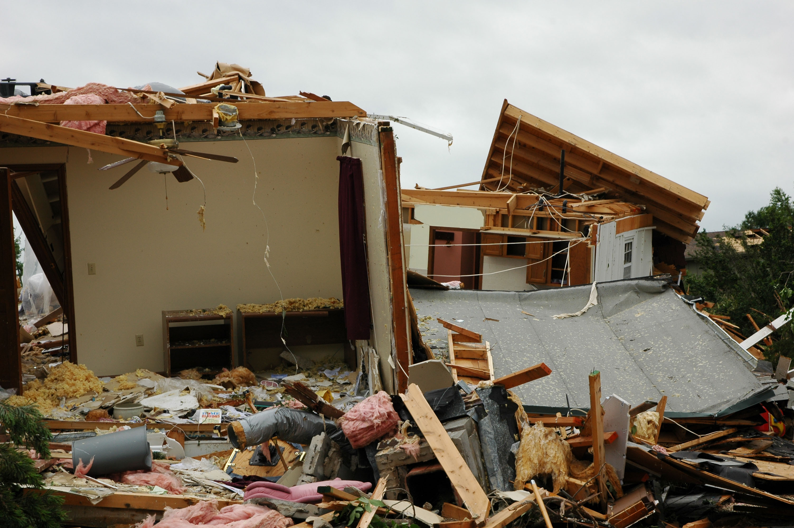 Home filled with debris after a disaster