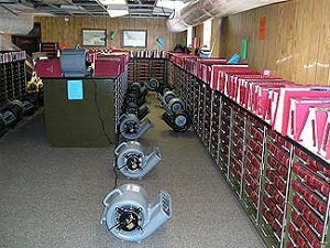 Drying equipment inside a building that had flood water damage